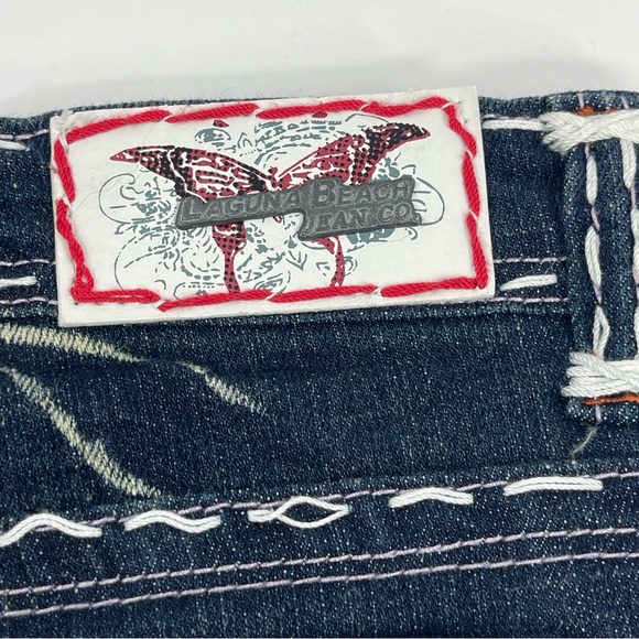 LAGUNA BEACH JEANS Skull Pockets Dark Wash Low Rise Size 26 (Missing 1 Button) - Picture 5 of 11
